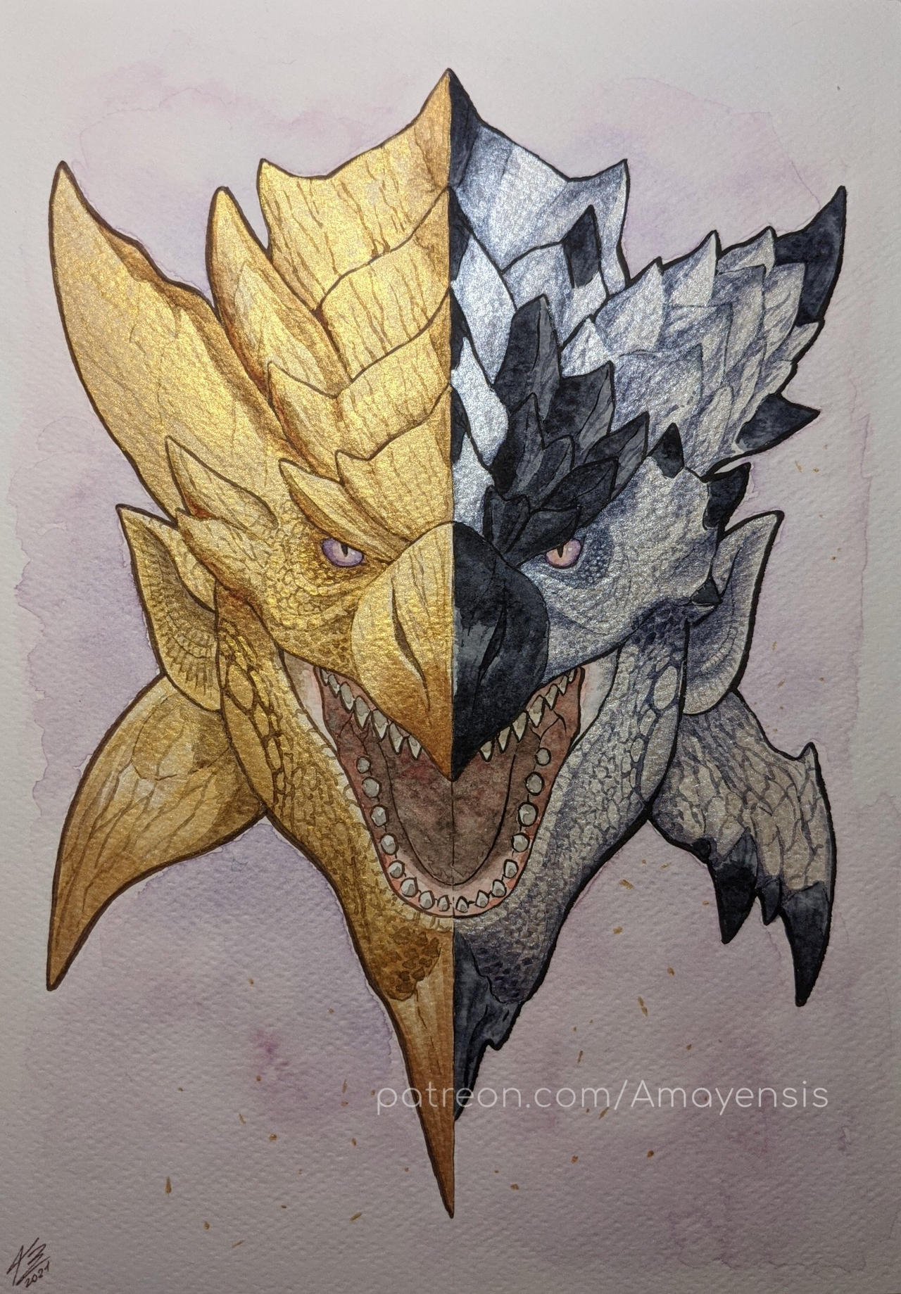 Gold Rathian Silver Rathalos - Monster Hunter by Amayensis