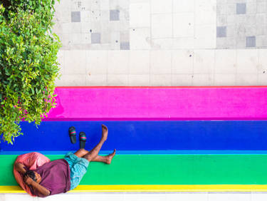 Laying on the rainbow