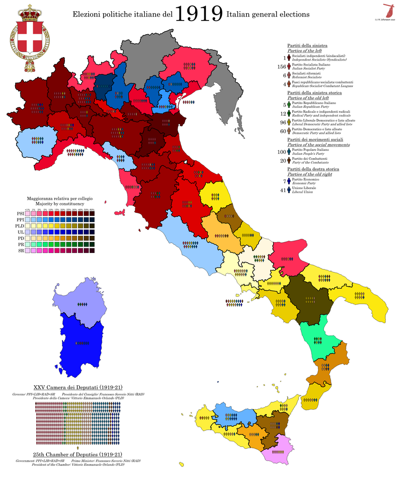 Italian Vote Map Italian General Election, 1919 by AJRElectionMaps on DeviantArt
