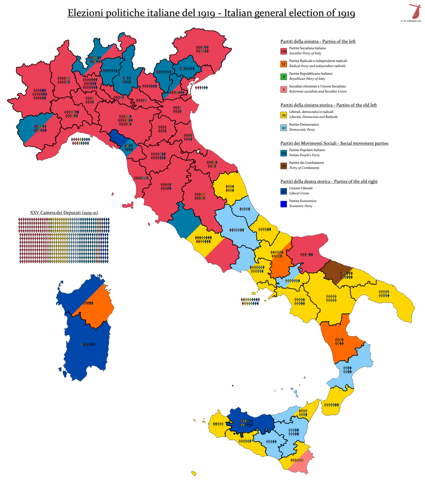 Italian Vote Map Italian General Election, 1919 by AJRElectionMaps on DeviantArt