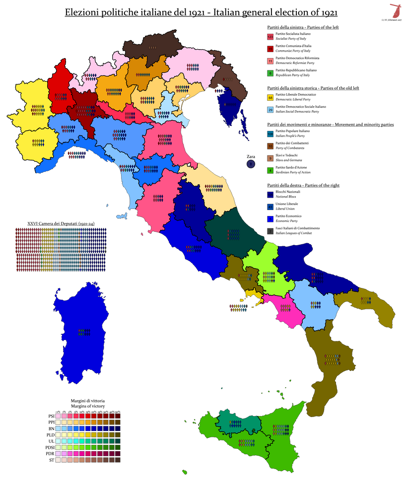 Italian Vote Map Italian General Election, 1921 by AJRElectionMaps on DeviantArt