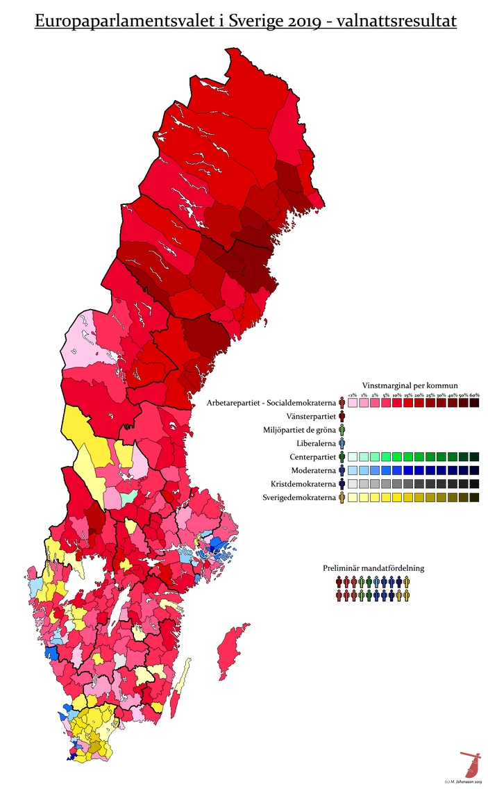 European Parliament election in Sweden 2019 by AJRElectionMaps on