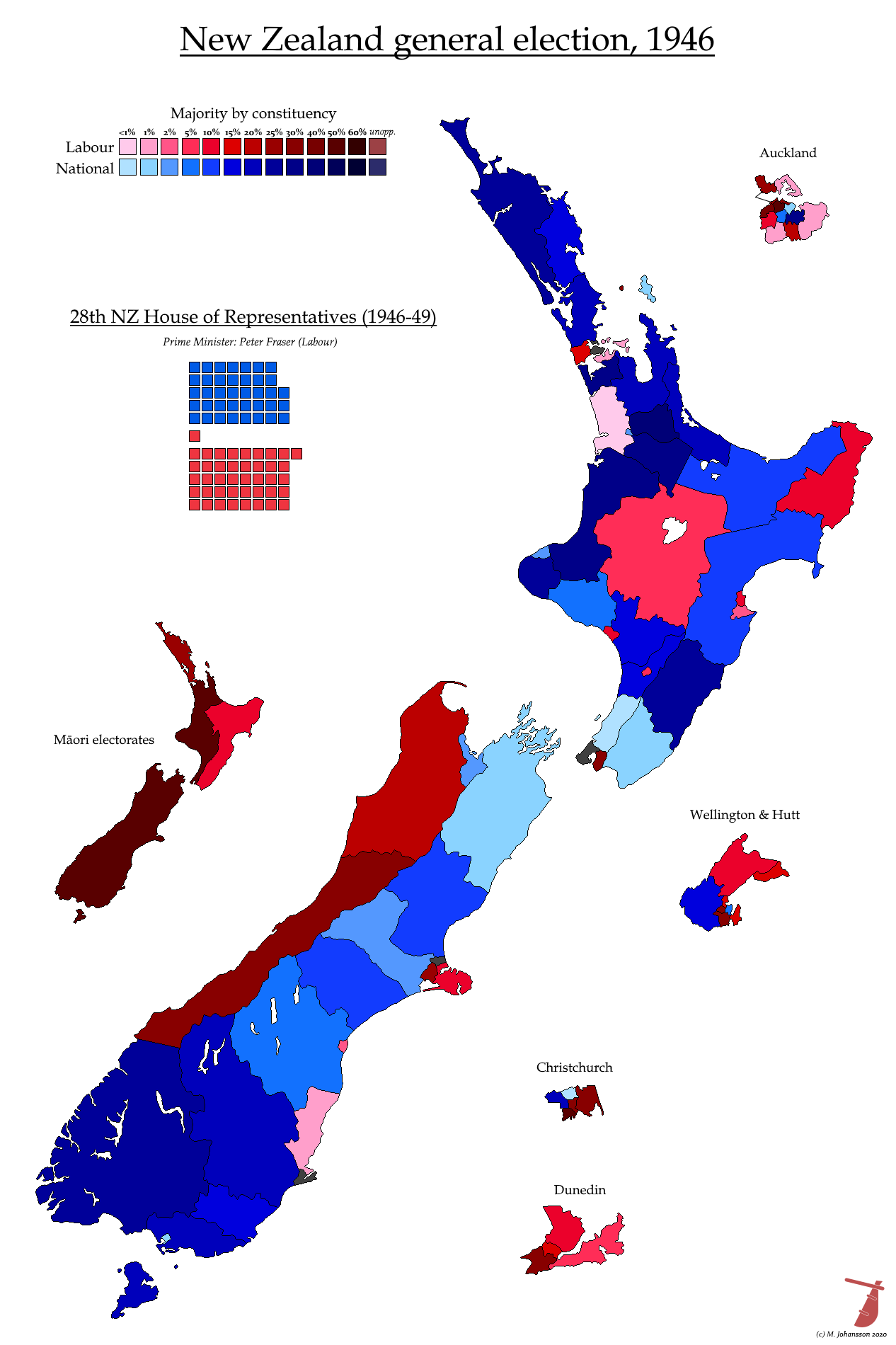 New Zealand General Election 1946 by AJRElectionMaps on DeviantArt