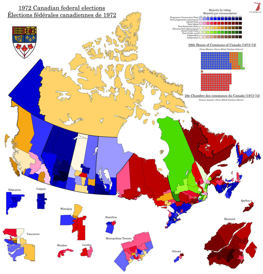 Canadian Federal Election, 1972 by AJRElectionMaps on DeviantArt