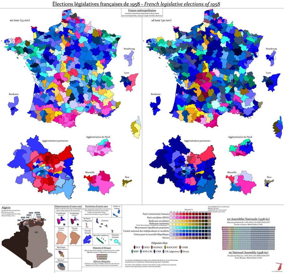 French legislative election, 1958 by AJRElectionMaps on DeviantArt