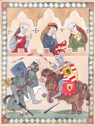 Illumination of Sir Marcus and his mount