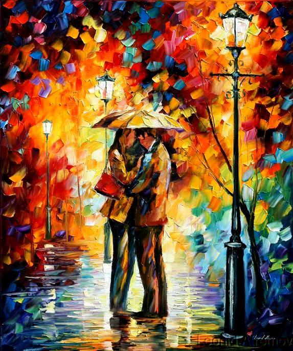 Kiss Under The Rain by Leonid Afremov