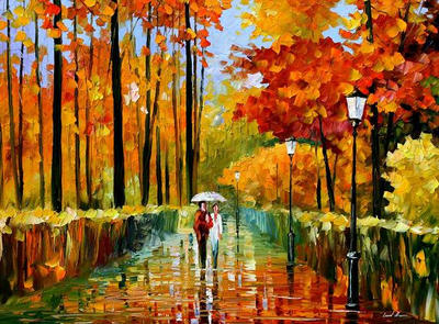 An autumn rain oil painting on canvas by L.Afremov