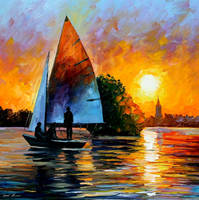 Sunset by the lake by Leonid Afremov