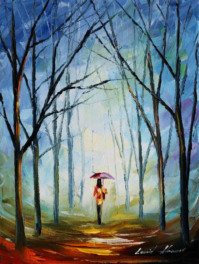 Pink umbrella by Leonid Afremov