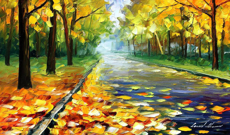 Fall alley by Leonid Afremov