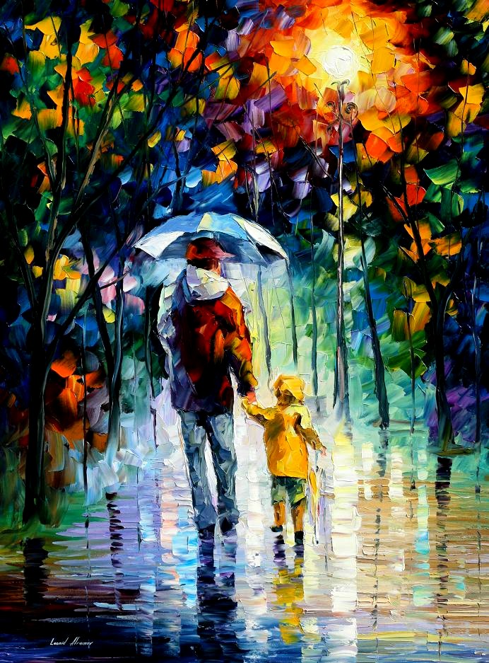 Rainy Walk With Daddy by Leonid Afremov