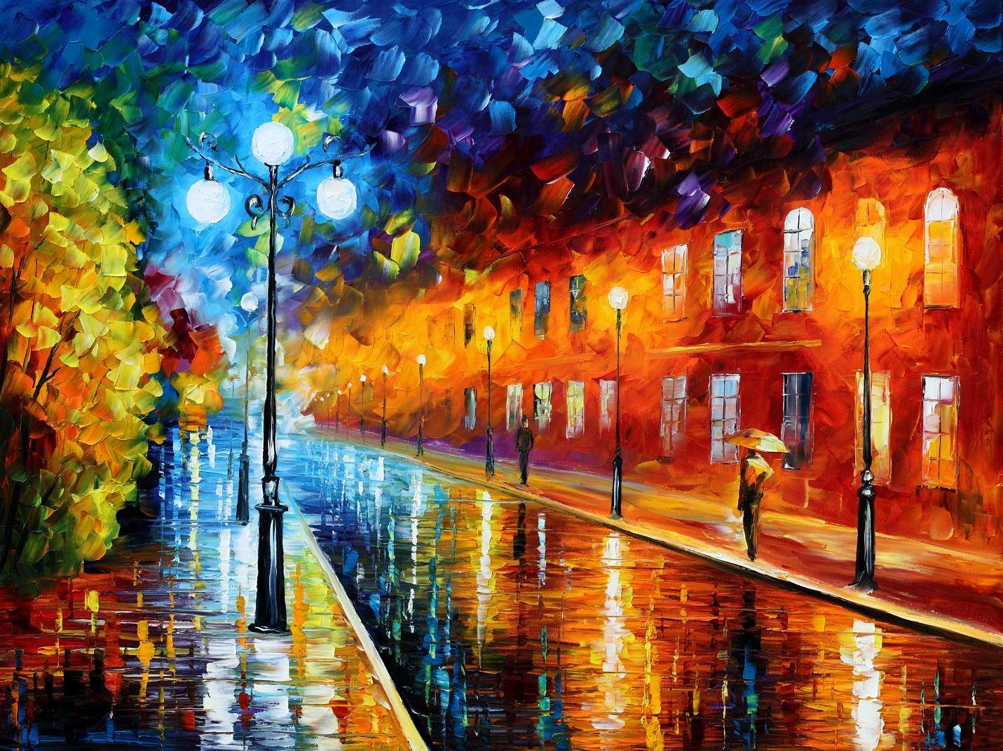 Learn to paint Pallet knife Abstract Rainy Day City Street Acrylic Painting  on Canvas 