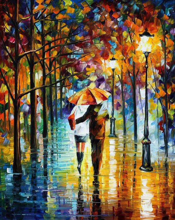 Couple Under The Red Umbrella by Leonid Afremov