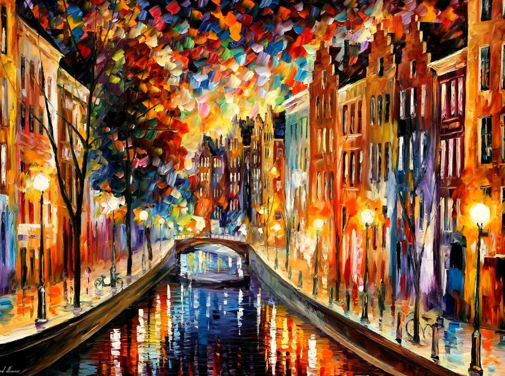 Amsterdam  Night Canal by Leonid Afremov