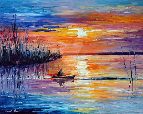 Lake Okeechobee - Sunset Fishing by Leonid Afremov