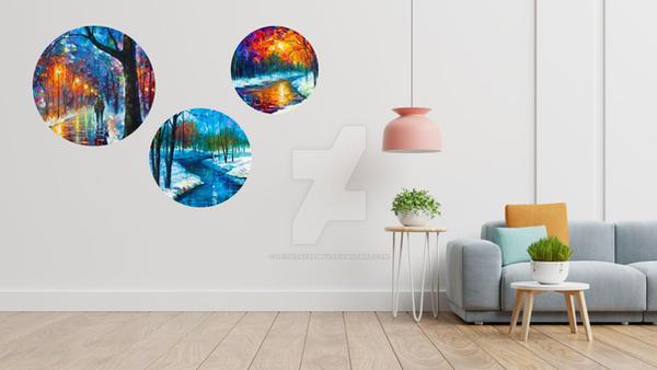 Set of 3 circle stretched paintings