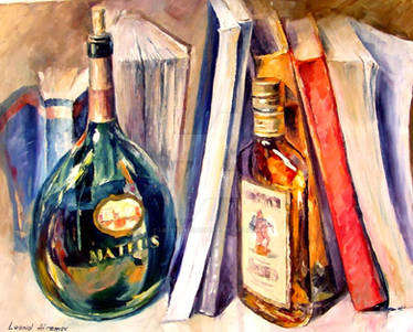 BOTTLES AND BOOKS by Afremov Studio