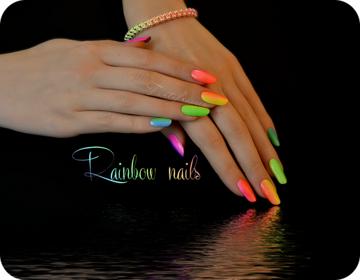 Rainbow manicure neon nails summer