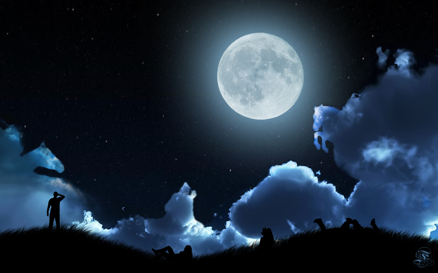Мун браво. Звездное небо с луной и облаками. Комикс оборотень полнолуние облачность. 1:30 / 4:25 Night traveler - Blue Eyes.