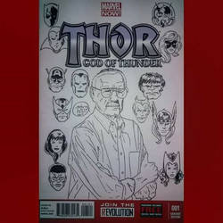 Stan Lee with the John Byrne style Marvel Heads