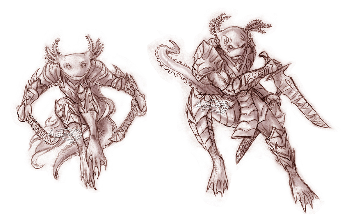 Axolotl warrior sketch