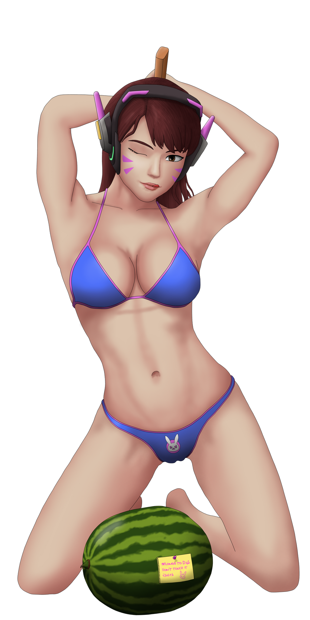 bikini D.Va smashing some melons - Overwatch by Ascharoot.