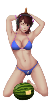 bikini D.Va smashing some melons - Overwatch