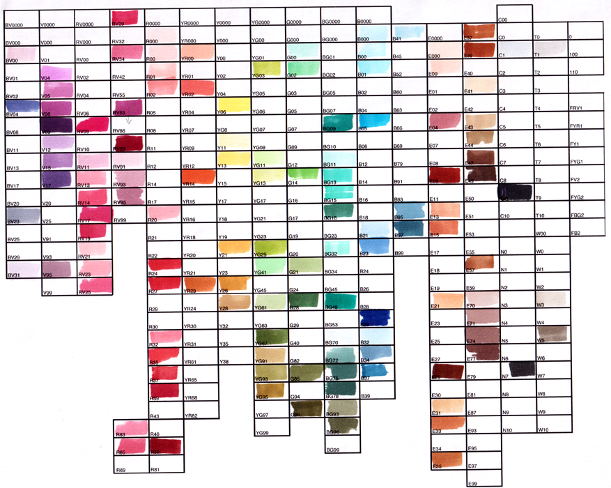 Copic Color Chart 2012