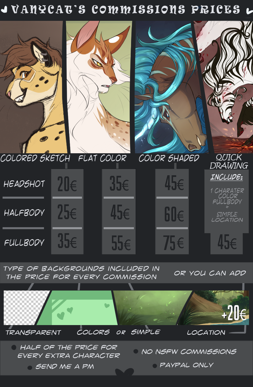 Vanycat Commission prices - NEW sheet