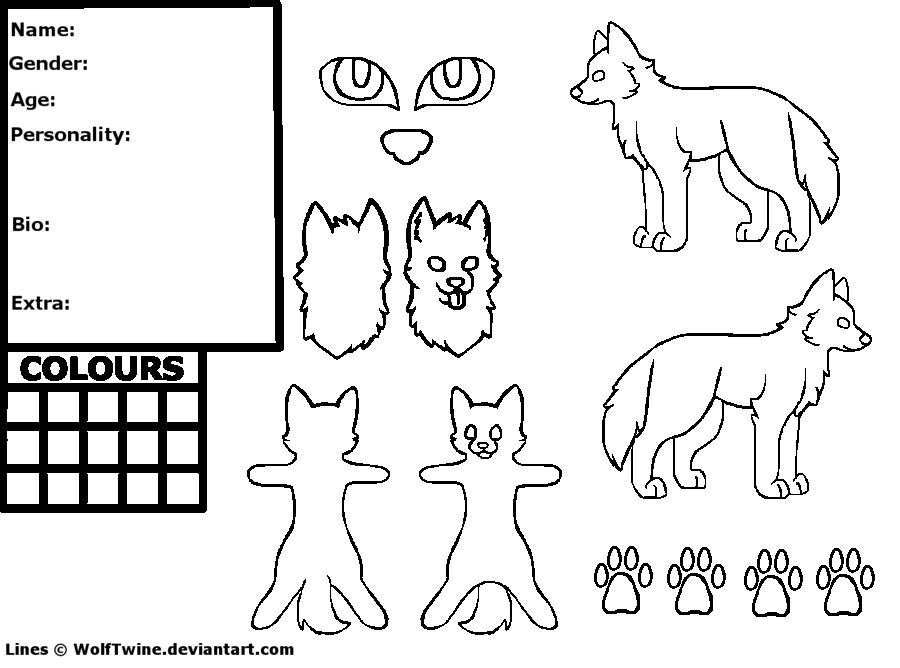 Free Wolf Reference Sheet Lineart - MS Paint