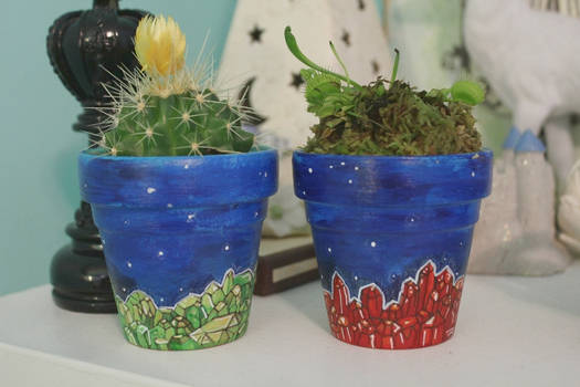 karkinos and hydra (hand-painted flower pots)