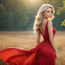 Blonde Girl in Red Dress