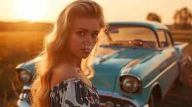 Blonde Girl and Old Car