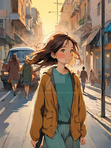 Girl walking in a city