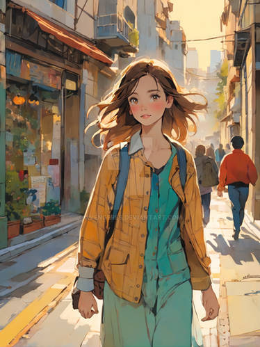 Girl walking in a city 2