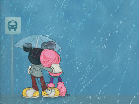 Sweethearts share umbrellas.