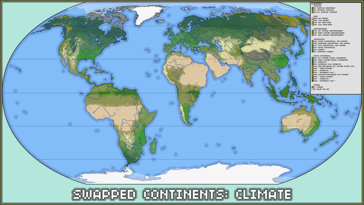 Climate Map Deviantart Climate Swapped Continents by wildviper121 on DeviantArt