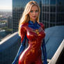 Supergirl in red latex catsuit