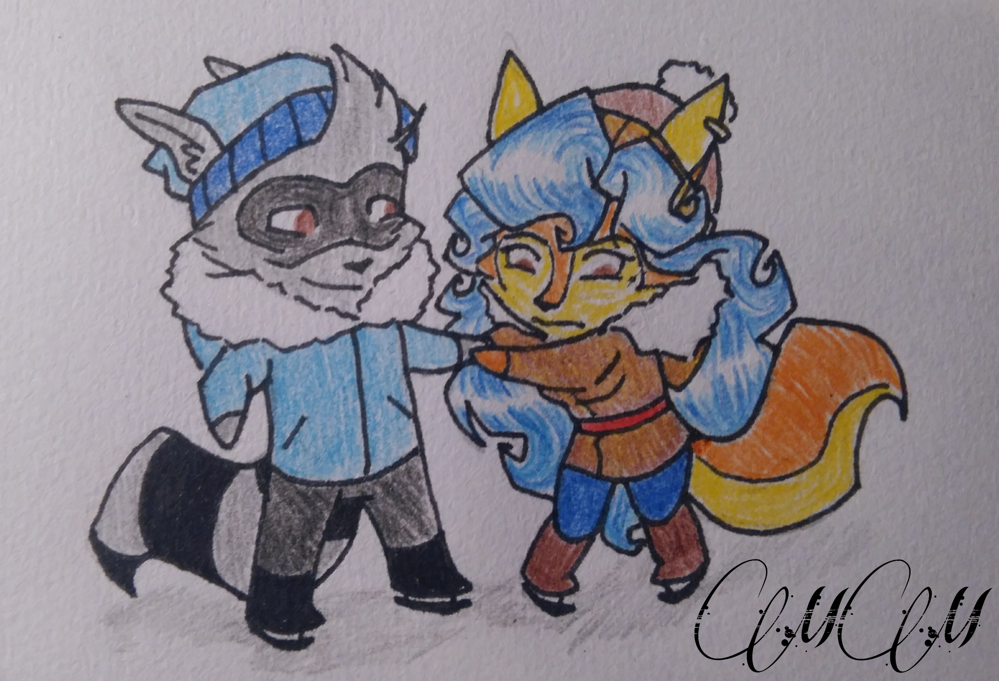 Sly x Carmelita_ skating (sketch)