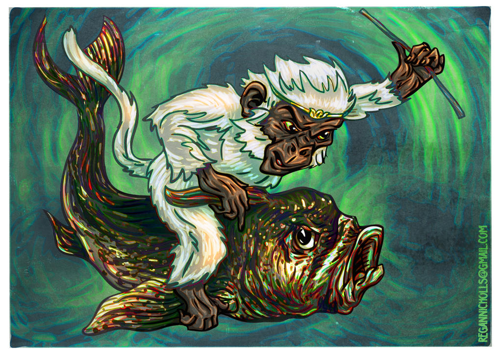 Monkey Fish Machanu Mokey rides Fish. by Regando on DeviantArt