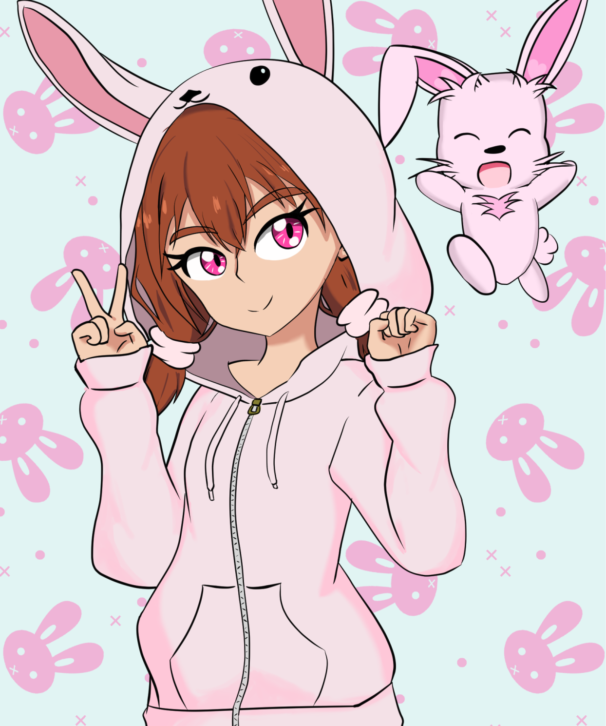 Anime girl top bunny hoodie