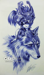 Wolf Link n Midna Pen Sketch by TixieLix