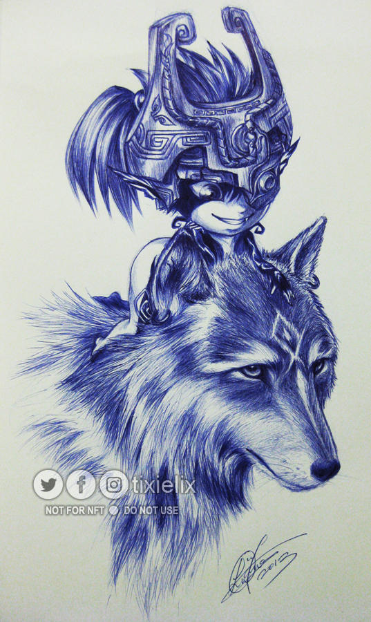 Wolf Link n Midna Pen Sketch