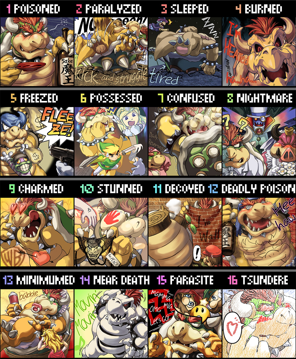 Bowser scribble in 16 themes