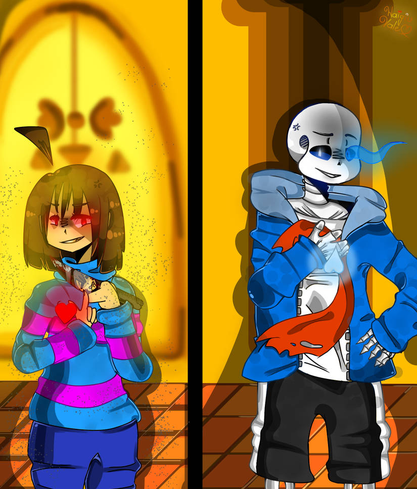 sans and chara (undertale) drawn by nano_mochi