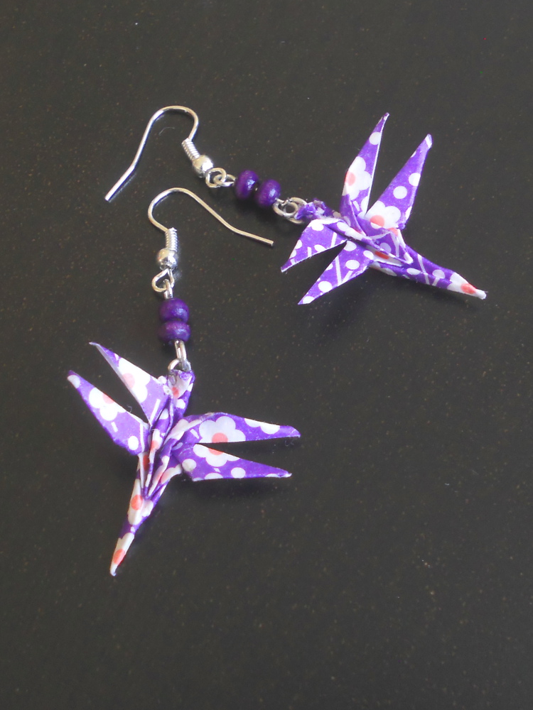 Purple dragonfly origami earrings