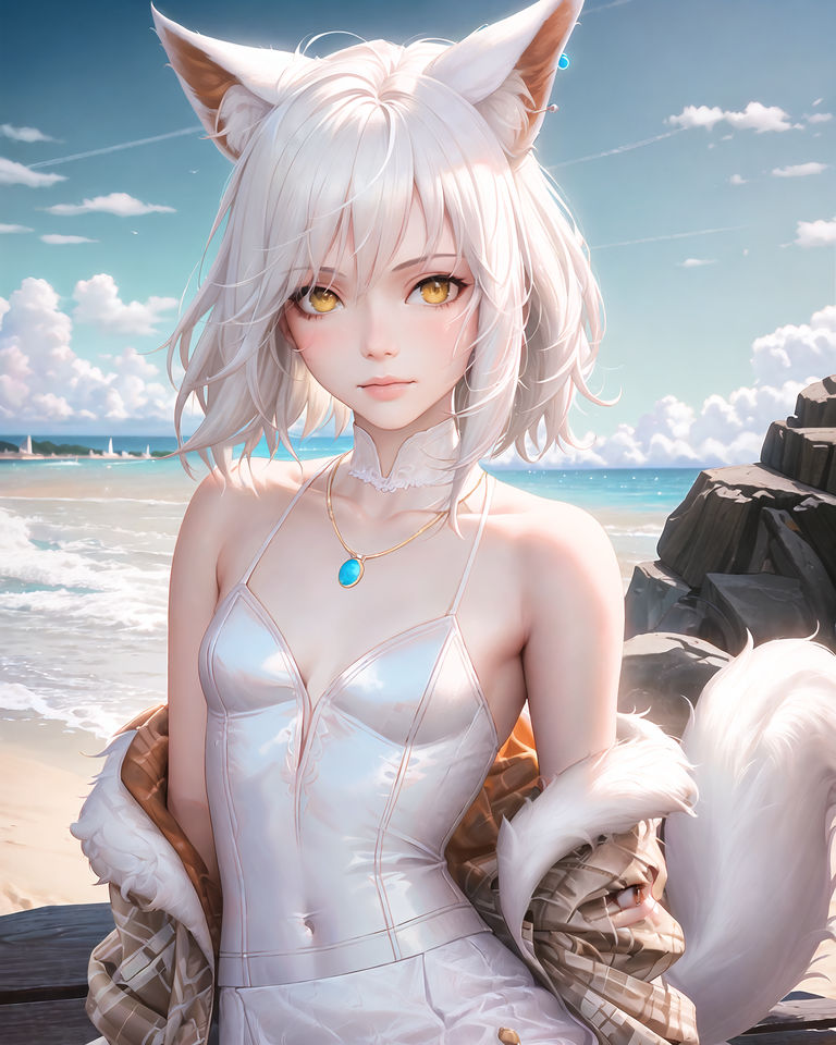 Catgirl on the Beach II by Pawspite on DeviantArt