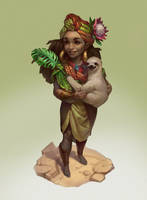 african girl with sloth 