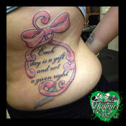 ribbon and text tattoo